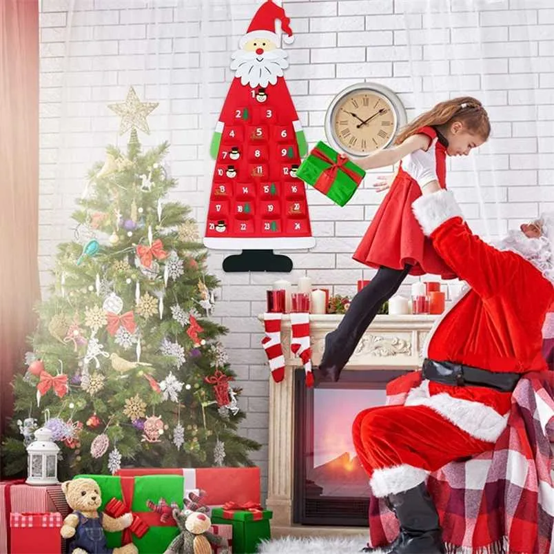 LuanQI Compte à rebours Père Noël Feutre Calendrier de l'Avent Arbre de Noël Suspendu Pendentif Décoration de Noël pour les ornements de fête à la maison 211104