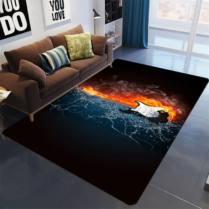 Music Living room 3D printed carpet Guitar drum rug for kids room abstract flame carpet bedroom living room anti-slip floor mat 210301