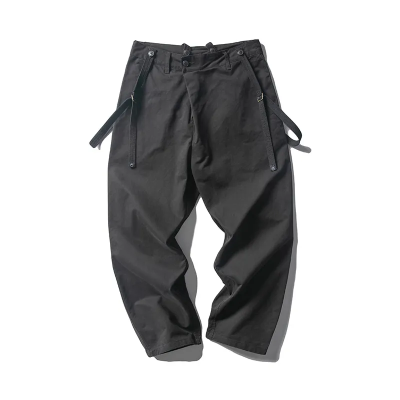 Japanese Style Mens Casual Linen Cargo Pants With Wide Legs Loose