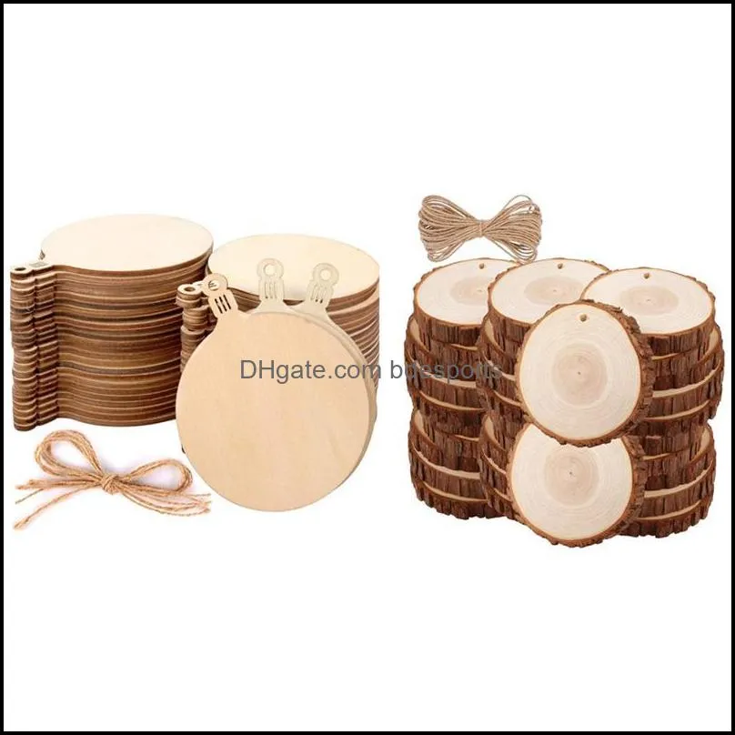 Christmas Decorations 100Pcs DIY Wooden Balls Craft Decoration Hanging Tag & 30Pcs Unfinished Wood Slices With Bark