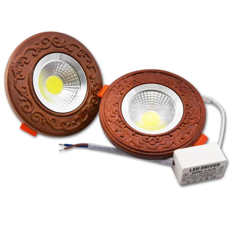 Downlights LED empotrado Downlight regulable 3W 5W 7W COB Foco de techo con AC110V 220V Conductor Decoración para el hogar Lámpara de madera nórdica