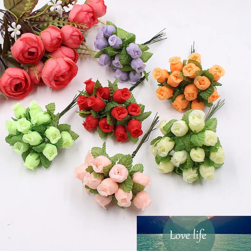12 головок / расслоение шелковых роз маленькие бутоны роз искусственные цветы для DIY дома сад свадьба украшения поддельного цветка