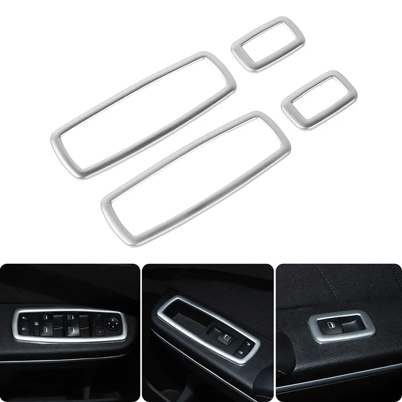 Silver Window Lift Switch Panel Cover Trims Bezels 4PCS ABS for Dodge Charger 2011+ Auto Interior Accessories