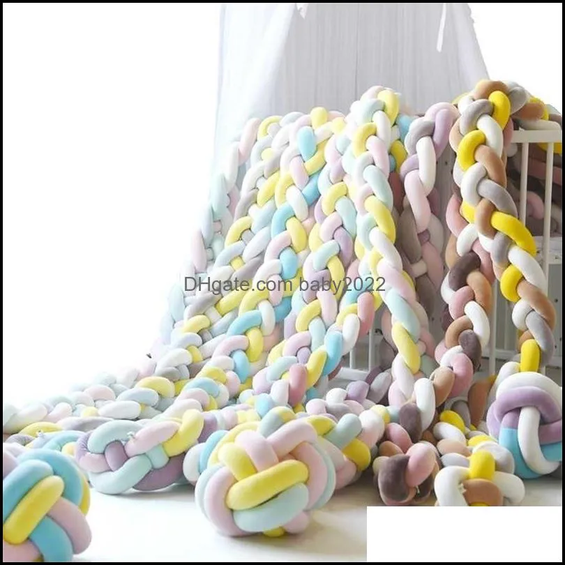 1M/2M/ Bed Braid Knot Pillow Cushion Bumper for Infant Crib Protector Cot Room Decor Bedding Set 211231