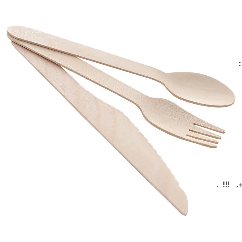 new Disposable Eco-friendly Wood Flatware Dinnerware Spoon Knife Wooden Cutlery Set Fork Knives Dessert Scoop Wedding Party Tableware EWA513