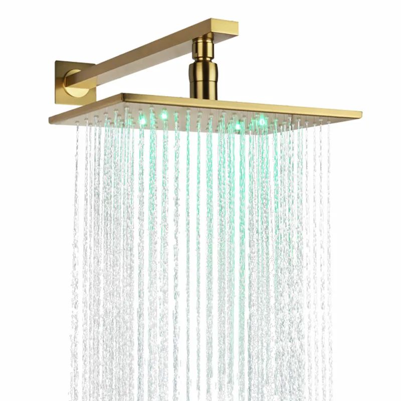 Brushed Gold LED Rainfall Shower Head - 28x18cm Color Changing Wall ...