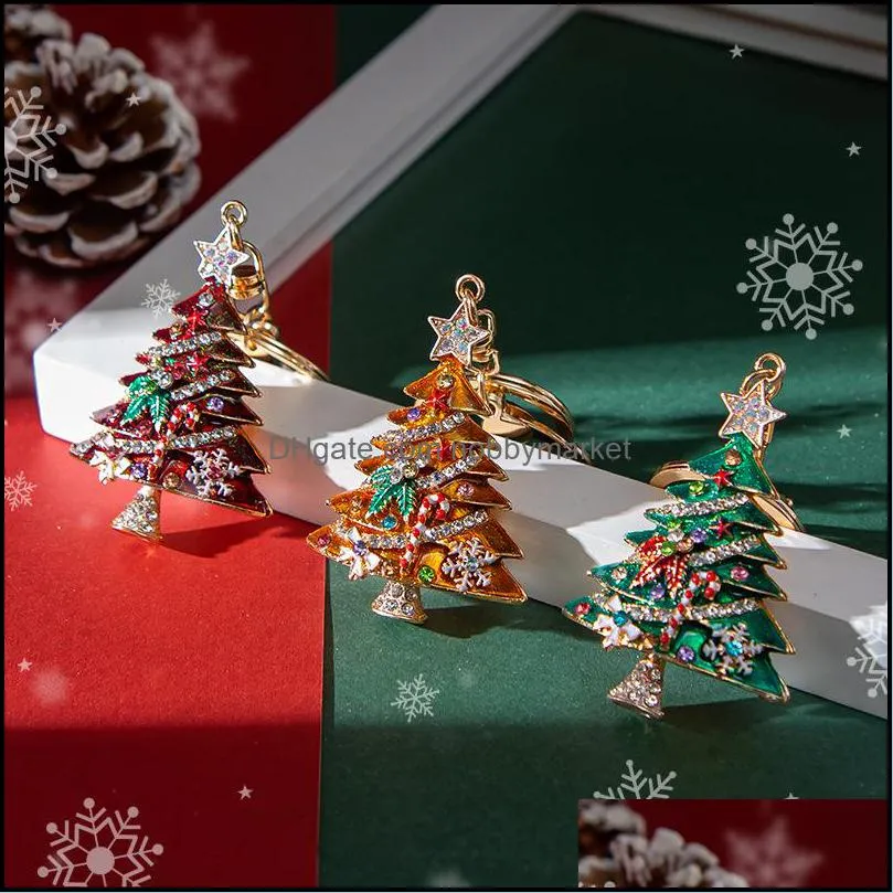 Christmas Tree Style Key Rings Rhinestone Xmas Santa Keychains for Women Jewelry Gifts