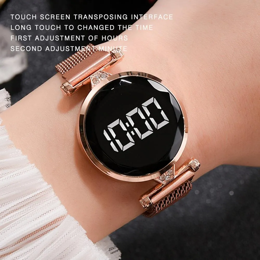 Luxury LED Women Magnetic Bracelet Watches Rose Gold Digital Dress Watch Quartz Wristwatch Ladies Clock relogio feminino213L