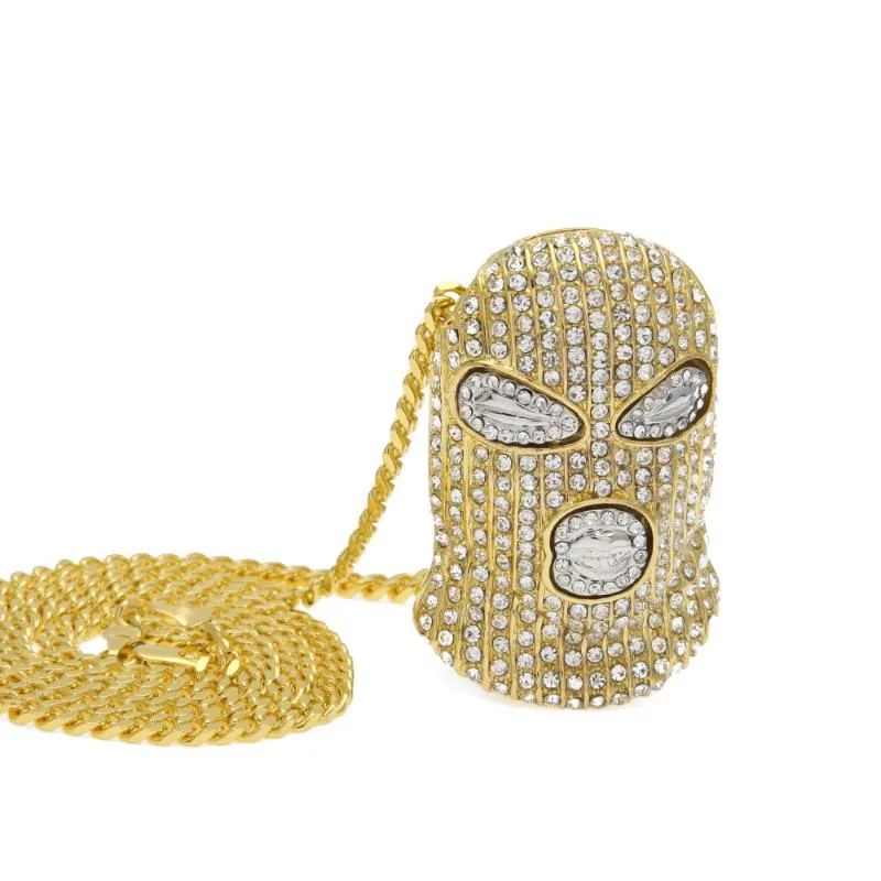 Pendant Necklaces Personality CS Cap Pave Full Rhinestone Masked Necklace Gold Filled Men Hip Hop Rock Jewelry278y