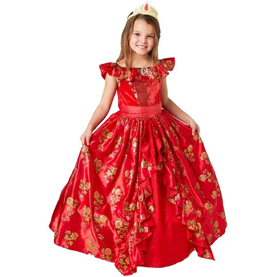 Ragazza Classic Princess Elena Red Cosplay Costume Kids of Avalor Elena Dress Bambini senza maniche Party Halloween Ball Gown Outfits 210303
