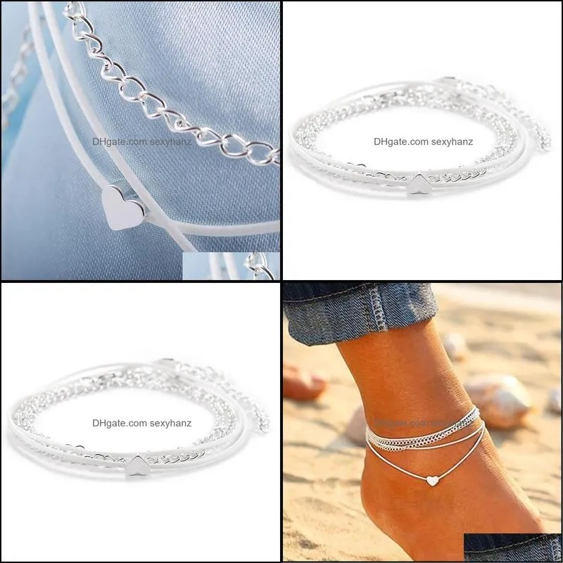 Anklets Beach Love Multi-layer Foot Chain Female Bohemian Heart-shaped Peach Heart Double-layer Ornament