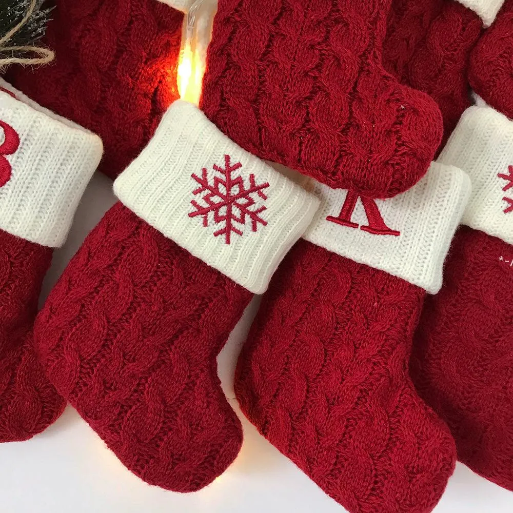 Christmas Knitting Floco de Neve Carta Meia Xmas Pingente Pingente de Doces Sock Sacola Festival Party Decor JJA9512