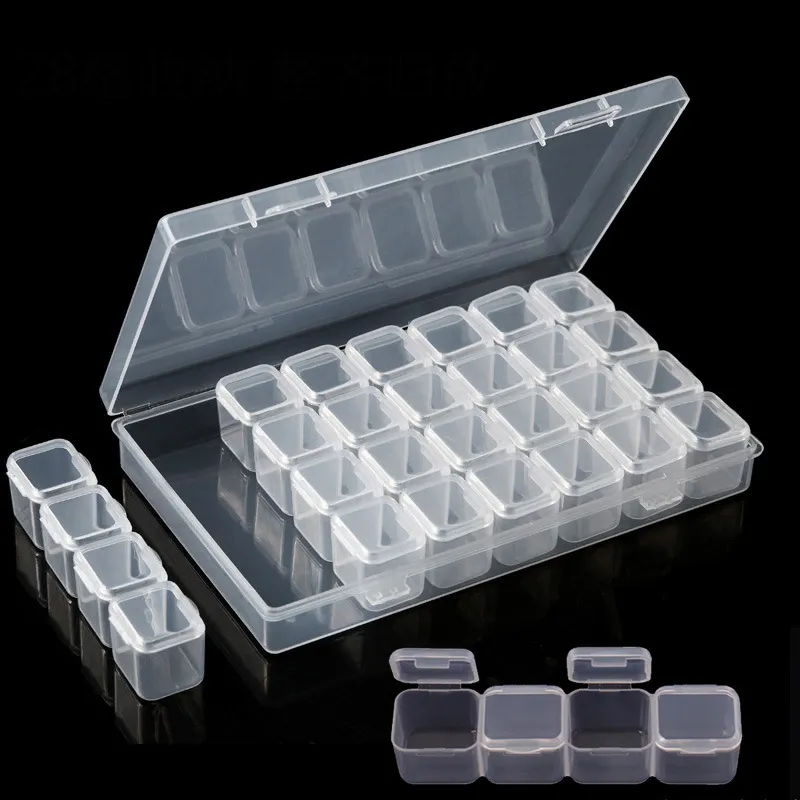 28 Grid Plastic Empty Storage Box Nail Art Accessories Tools Nails Stones Display Clear Box Case Strass Beads Deco Contaniers