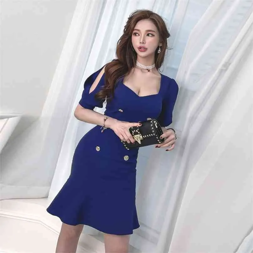 navy blue Sexy Mini Dress korean ladies OL Short Sleeve V neck night club party Dresses for women clothing 210602