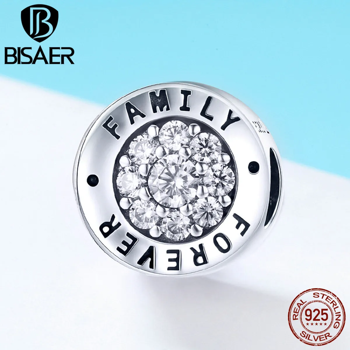 BISAER 925 Sterling Silver Charm Forever Family Forever Charm CZ Beads Fit Pulseras Plata 925 DIY Joyería Haciendo Regalo ECC814 Q0531