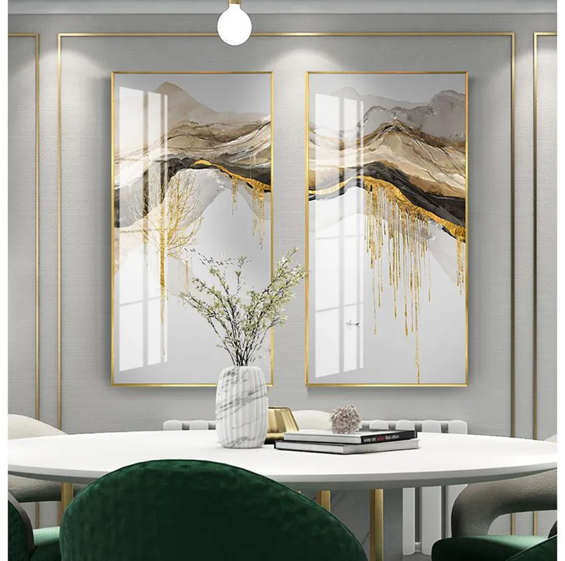 Creativo paesaggio in stile cinese albero d'oro sole Immagine decorativa moderna su tela Wall Art Poster per camera Portico arredamento per ufficio 210310