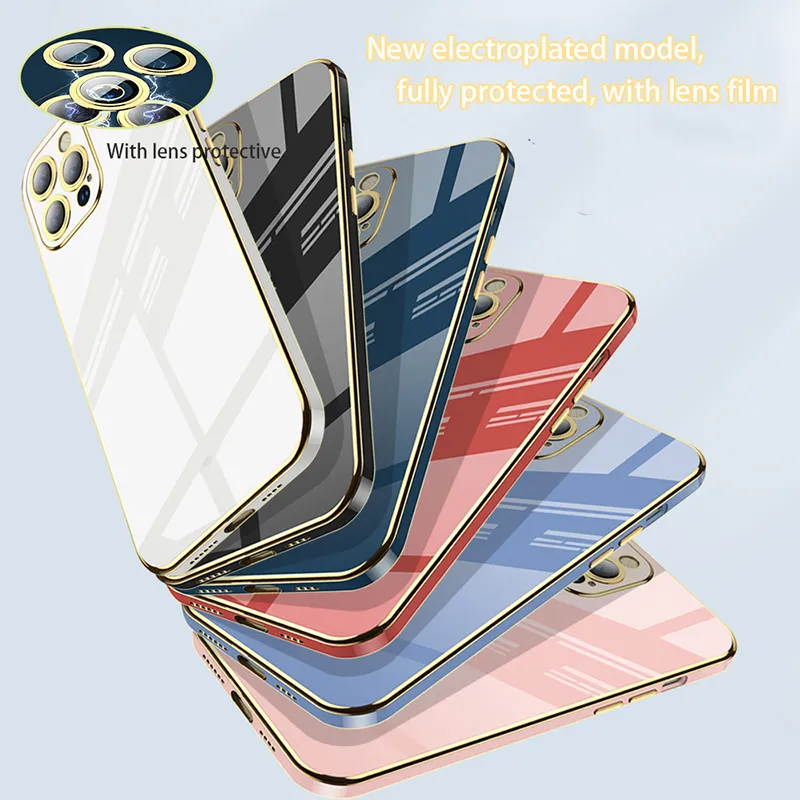 Moda Yumuşak Silikon Cep Telefonu Kılıfları Için iPhone 12 Pro Max 13 13Pro Max Lüks Lüks Galvanik Olgular Objektif Koruyucu Film