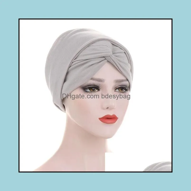 Solid color arab wrap head inner hijabs muslim headdress hijab underscarf caps forehead cross ready to wear turban bonnet