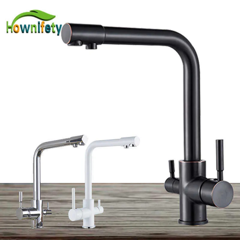 ORB White Black Kitchen Sink Faucet Purified Water Rotation Cold Mixer Dual Handle Tap Deck Mount 210724