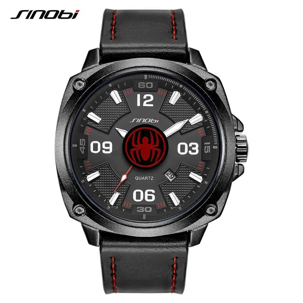 Sinobi Fashion New Men's Watches Leather Luminous Clock Men Sport Quartz Wristwatch Waterproof Men's Watch Relogio Masculino Q0524