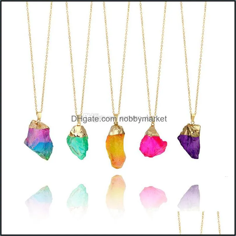 Luxury Quartz Natural Stone necklaces Irregular Crystal Druzy Healing gemstone pendant Gold chain necklace For women s Jewelry