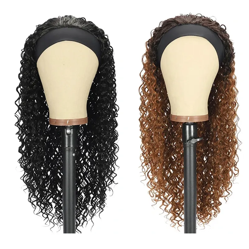 Europäische und amerikanische Damen-Haarbänder, lange lockige Haarperücken, afrikanische Kopftücher, brauner Farbverlauf, kleinvolumige Chemiefaser-Kopfbedeckungen, Hersteller im Großhandel