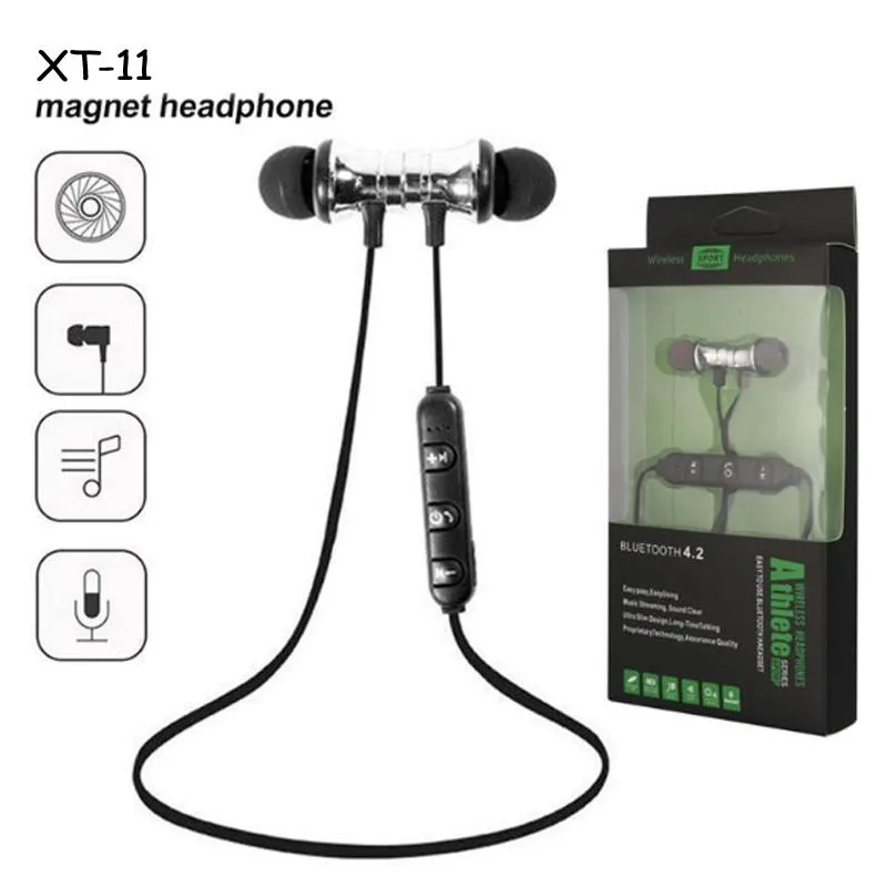 Cuffie XT11 Magnet Sport BT 4.2 Auricolari stereo wireless con auricolari auricolari auricolari per iPhone Smartphone Samsung LG con scatola di vendita al dettaglio