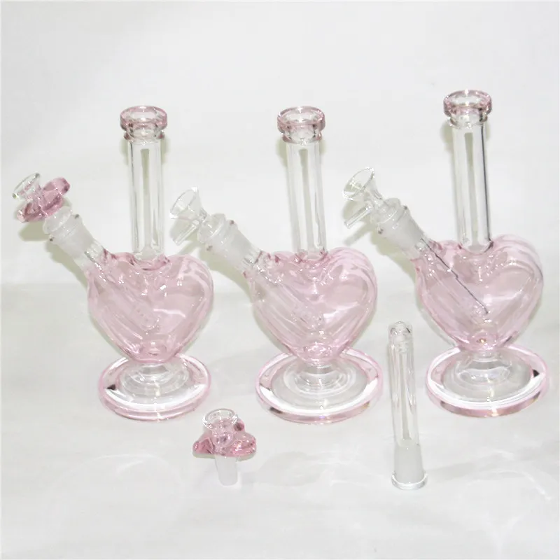 Cachimbos de água de amor lindos de 9" cachimbos de fumar dab rigs bongs de vidro em forma de coração plataforma de óleo shisha bong com adaptadores coletores de recuperação de tigela de 14 mm