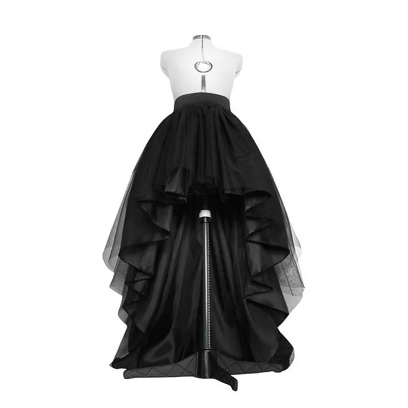 Высокий низкий черный тюль юбка асимметрии подол поема пачка слоистые свадебные свадебные платье талия плиссированные выпускные гала стильные SAIA 210619
