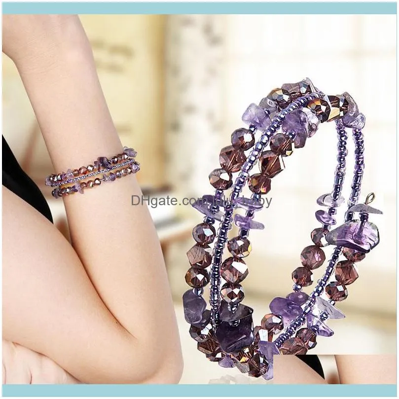 Beaded, Strands Handmade DIY Crystal Beads Bangle Multi-circle Winding Stone Bracelet Spring Summer Beach Jewelry