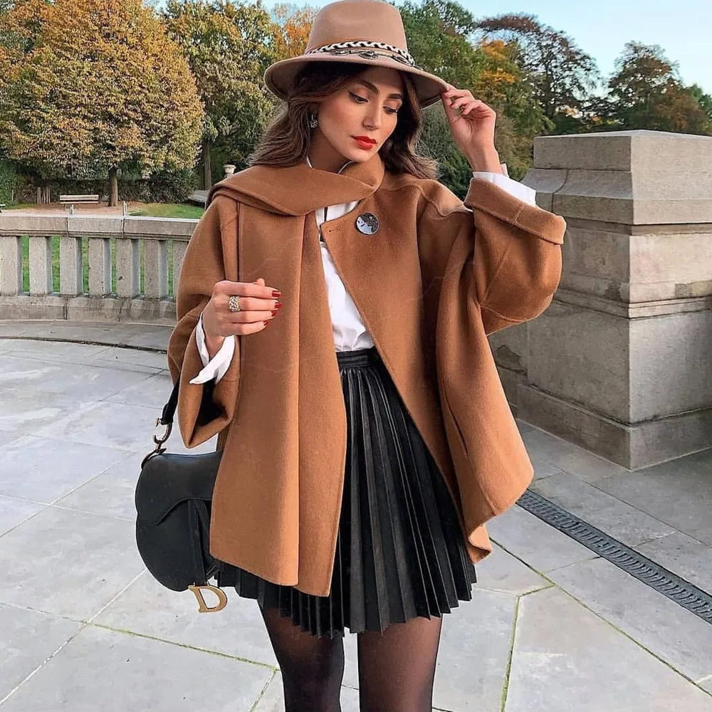High Waisted Leather Pleated Skirt For Women Black A Line