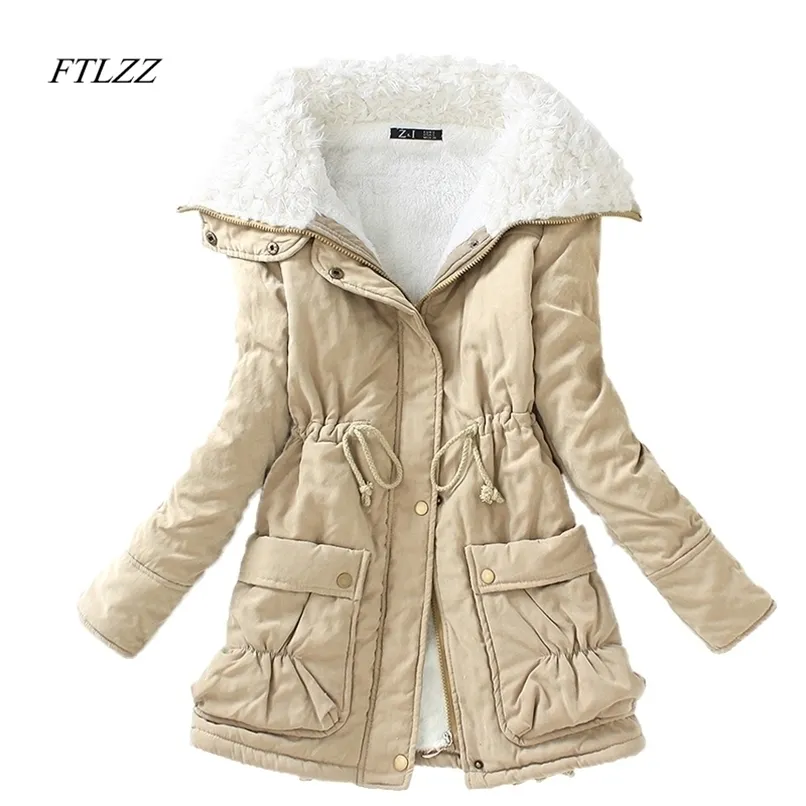 FTLZZ Parka invernale da donna Cappotto in cotone sottile Spessore Cappotto Medio-lungo Plus Size Cappotto casual Imbottito Capispalla da neve 211020