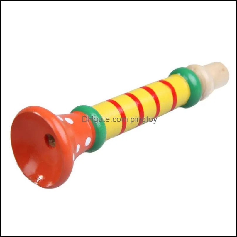Colorful Wooden Trumpet Buglet Hooter Bugle Kids Musical Instrument Educational Toy for Children Random Color