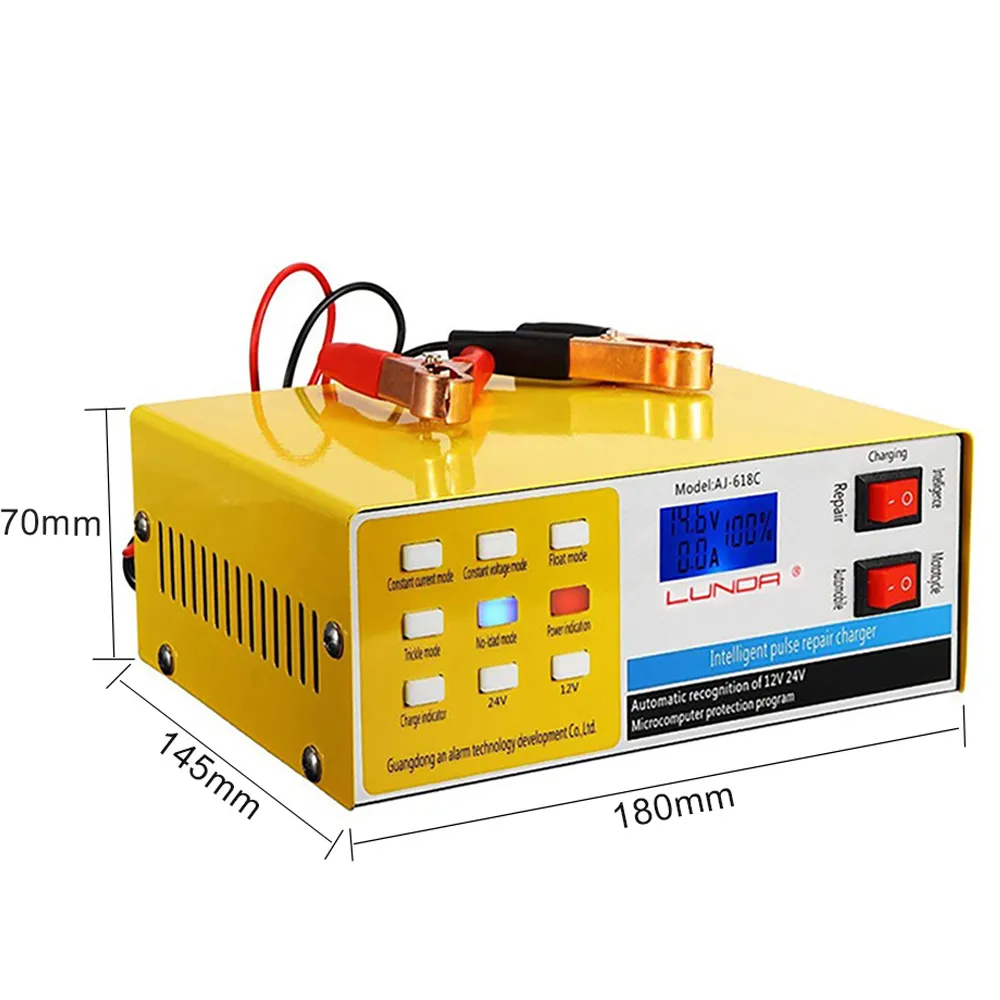 Car Battery Charger RU Version 250V 200AH Smart Pulse Automatic Repair 12 24V Auto Motor Power Charging 5 Stage Intelligent Chargi190S