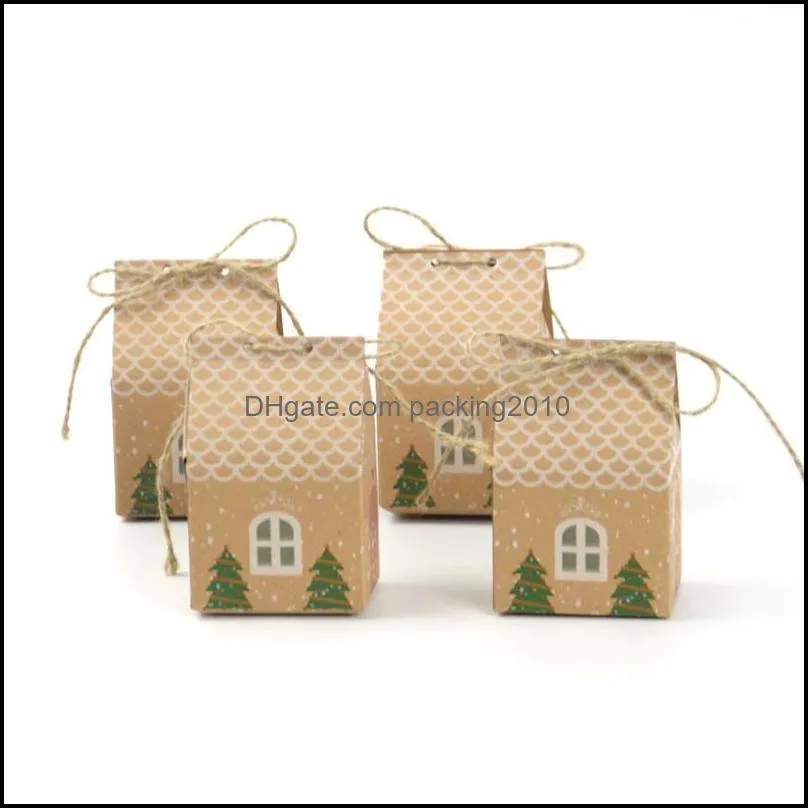 Gift Wrap 50pcs European Christmas Small House Kraft Paper Candy Box Box1