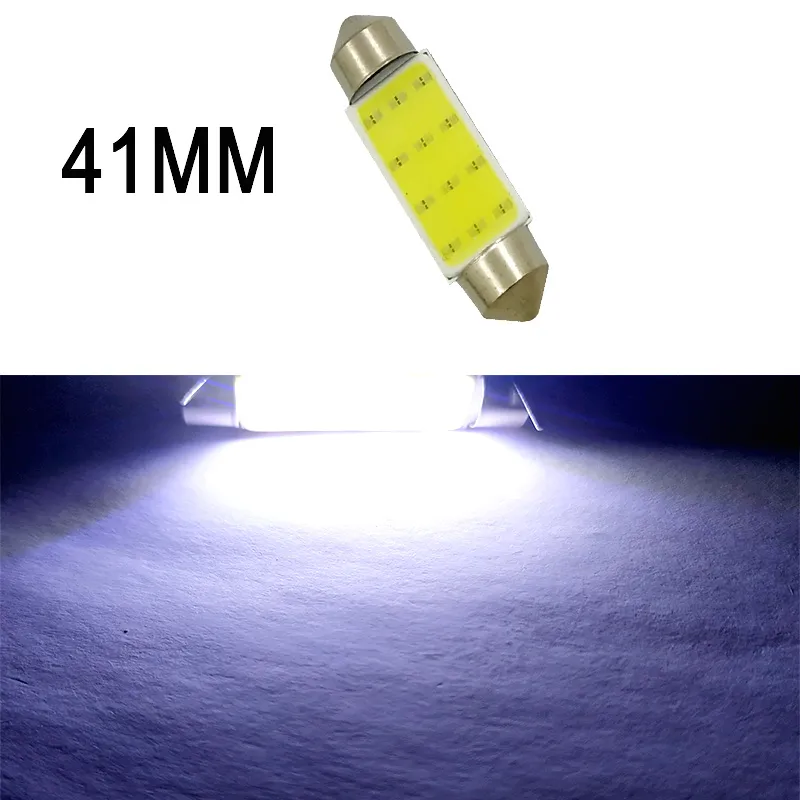 50Pcs White Festoon LED COB Bulbs 41mm Car Bulb For Auto Dome Map Reading License Plate Lights 12V