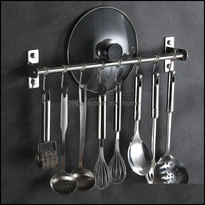 Organizer Wall Mounted Hanging Holder Screw Fixed Stainless Steel Pot Home Hanger Pan Utensils Punch Free Storage Rack Tools