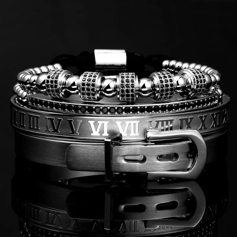 Manchette De Luxe Roman Royal Classique En Acier Inoxydable Bracelet Bracelets De Mode Titane Type C Chiffre Tordu Pour Hommes