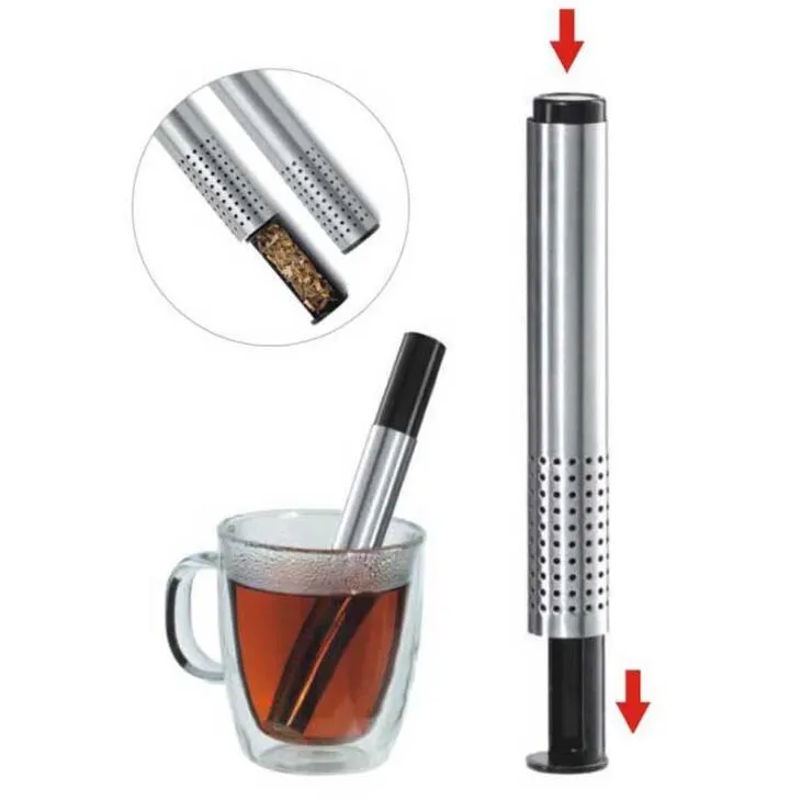 50pcs Tea Filler Stick 304 Tipa de acero inoxidable Filtro de té de té de té de malla de diseño de tubería de acero inoxidable