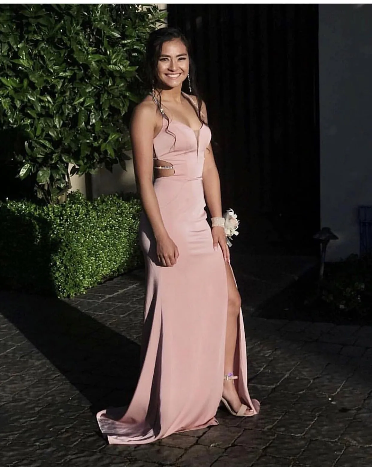 Pink Formal Long Prom Dress With Leg Split Event Wear Party Gown Custom Made Plus Size Available