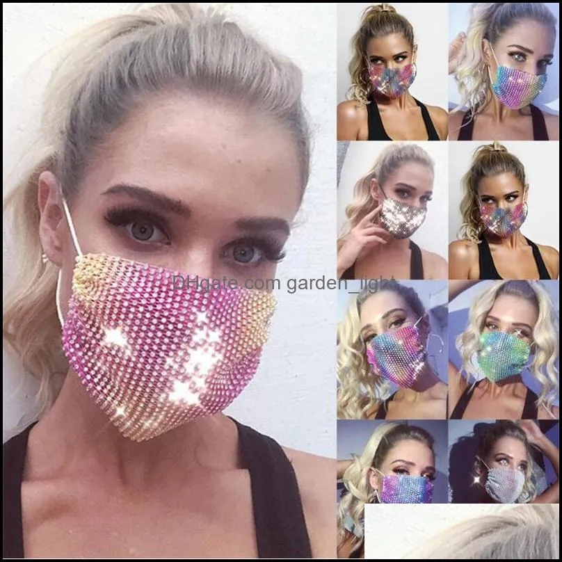 Festive Supplies Home & Garden23 Colors Colorf Mesh Bling Diamond Party Rhinestone Grid Net Mask Washable Sexy Hollow Masks Hwe2125 Drop Del