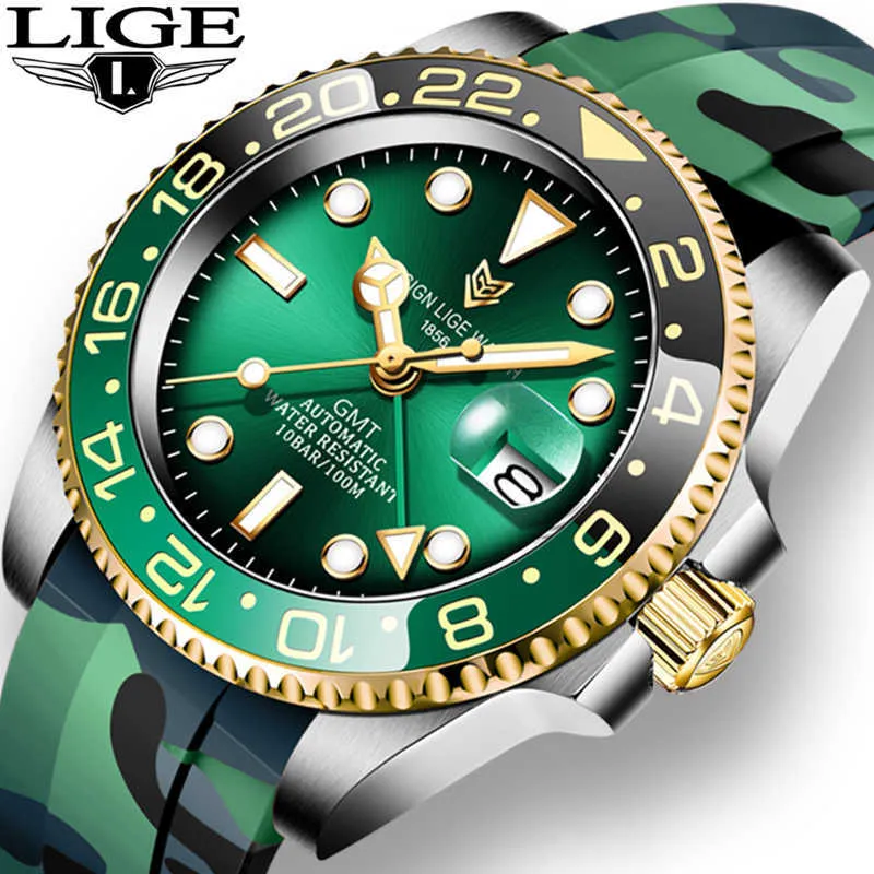 Lige Design 비즈니스 망 시계 최고 브랜드 럭셔리 자동 기계 시계 100m 방수 시계 + 상자 210527