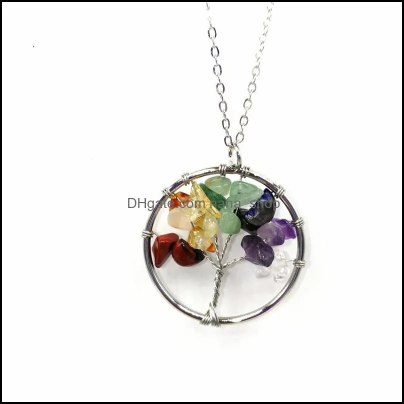 Tree of Life Pendant Amethyst Rose Crystal Necklace Gemstone Chakra Jewelry Pendant Necklace for Women Summer Jewelry