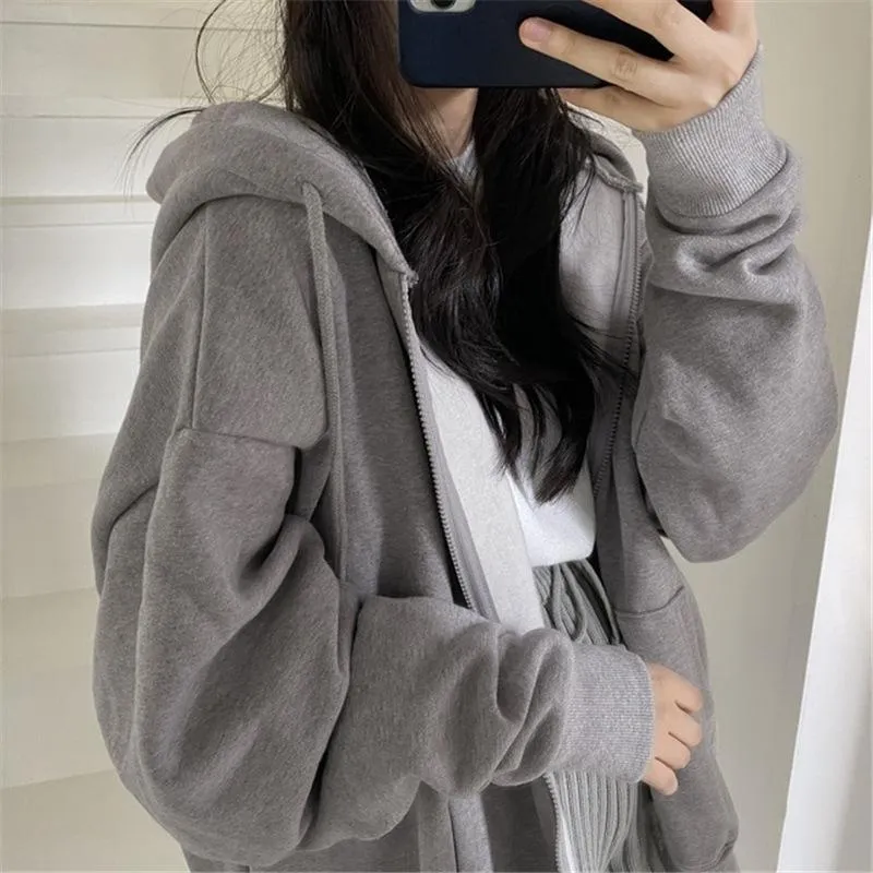 Dames Hoodies Sweatshirts Vrouwen Koreaanse Versie Losse Lange Mouw ZIP UP Pocket Oversized Sweatshirt Vrouwelijke Dunne Harajuku Hooded Cape Loat Top