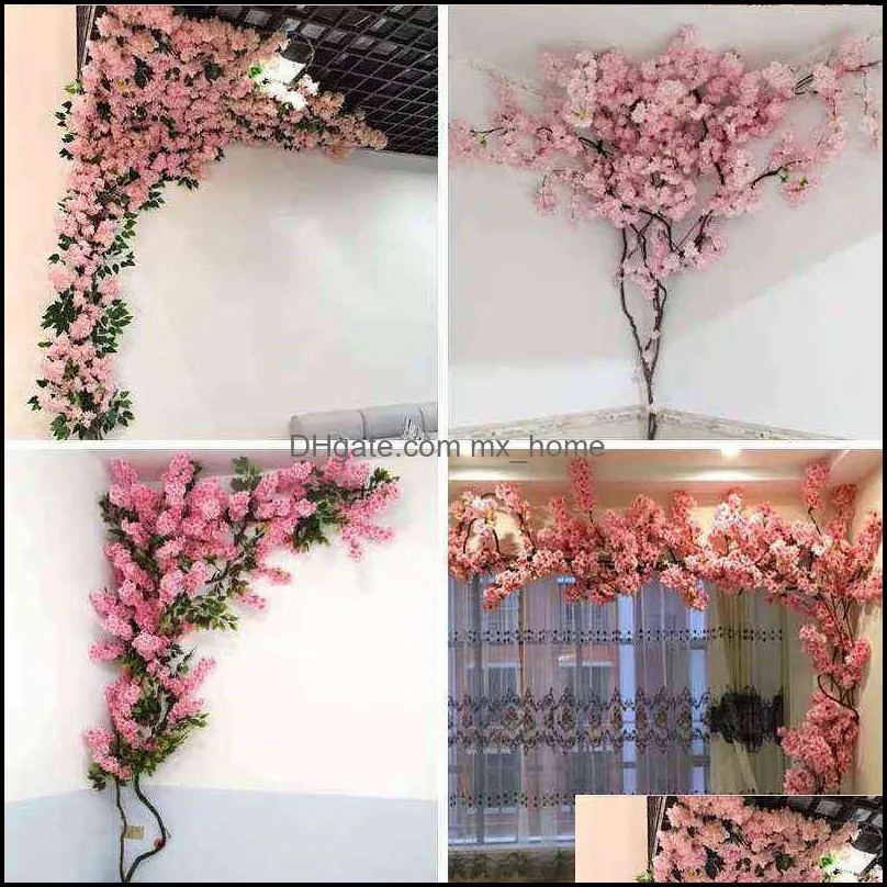 Decorative Flowers Kunstmatige Cherry Set Maaltijd Rotan Bruiloft Wanddecoratie Bloem Indoor Woonkamer Decoratie Valse Fattan Franch