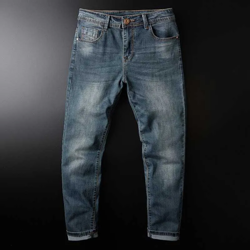 Moda Streetwear homens jeans azul cor hip hop calças hombre elástico skinny jeans homme clássico zíper jeans homme x0621