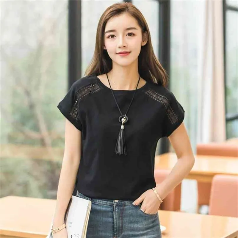Algodão Blusas de verão Lace Batwing Sleeve Camisas para Tops das Mulheres Plus Size Mulheres Roupas Coreano Blusas Feminino 210607