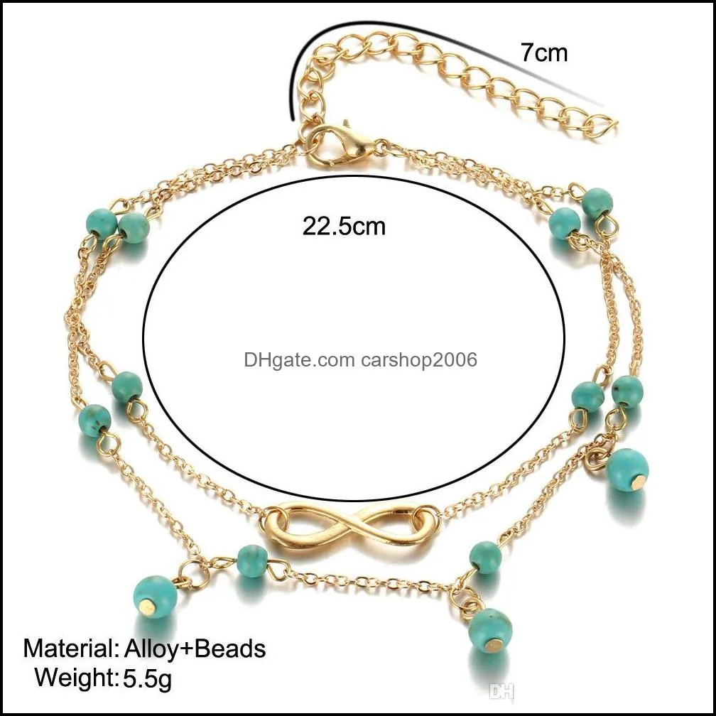 8 word turquoise stone anklet female beach casual sexy Sen student ankle jewelry