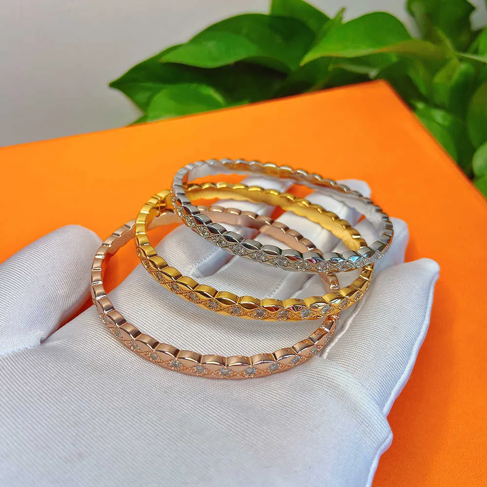 Hot Brand Pure Fashion Luxury Jewelry per le donne 3a Zircon Bangle Rose Gold Lock Bangle Gioielli da sposa Bracciale di fidanzamento Q0720