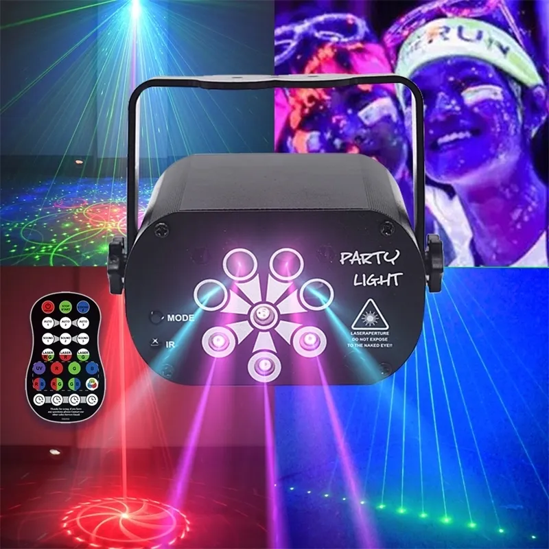 129 Desenler USB Şarj Edilebilir Lazer Projektör Işıkları RGB UV DJ Disko Sahne Parti Işıkları Noel Cadılar Bayramı Doğum Günü Weddin Y201015